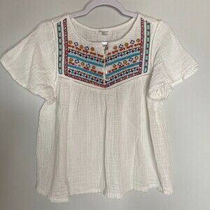 Beach Lunch Lounge Embroidered White Gauzy Cotton Cap Sleeve Collection Size S